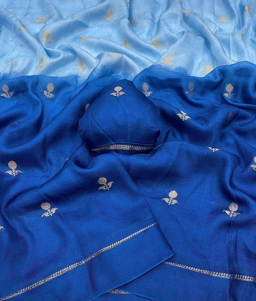 Ocean Blue Festive Wear Pure Soft Viscose Silk Jacquard n Satin Border Fancy Designer Saree With Blouse Piece