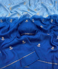 Ocean Blue Festive Wear Pure Soft Viscose Silk Jacquard n Satin Border Fancy Designer Saree With Blouse Piece