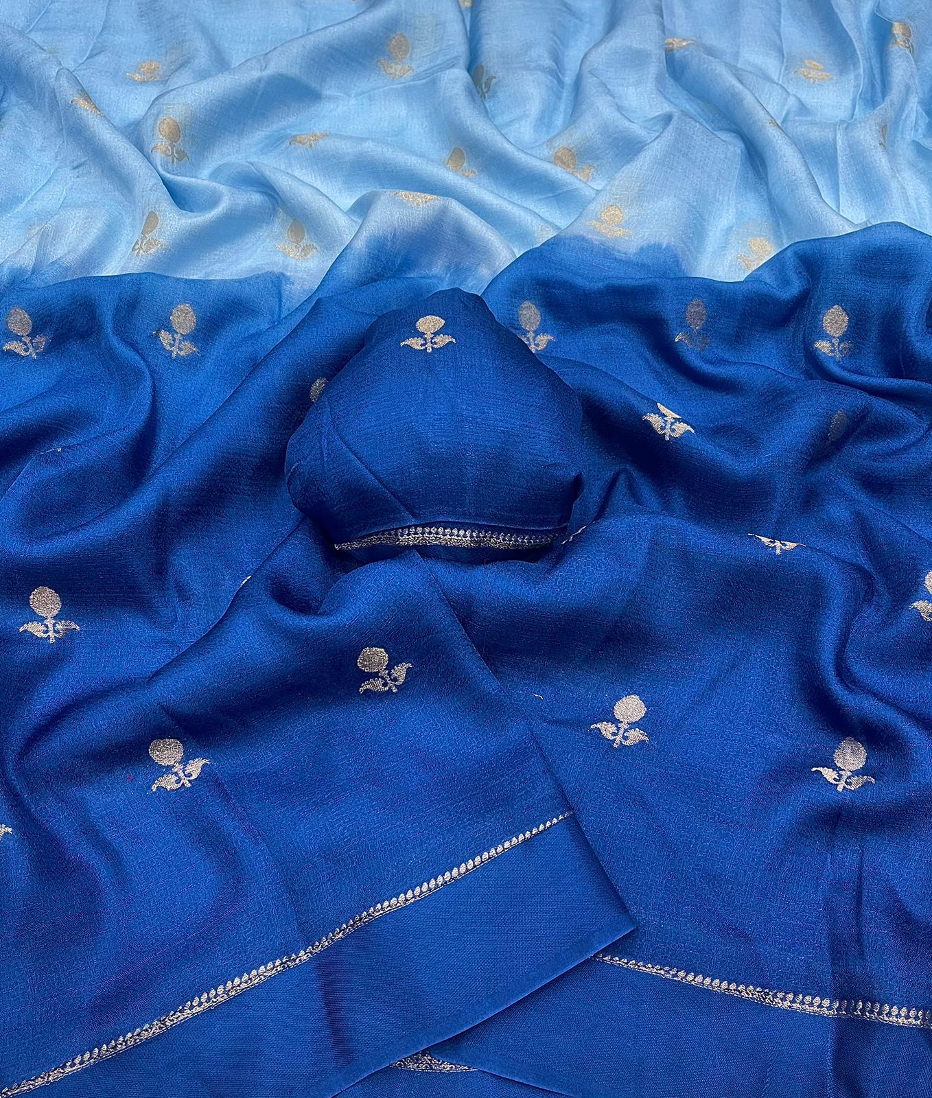 Ocean Blue Festive Wear Pure Soft Viscose Silk Jacquard n Satin Border Fancy Designer Saree With Blouse Piece