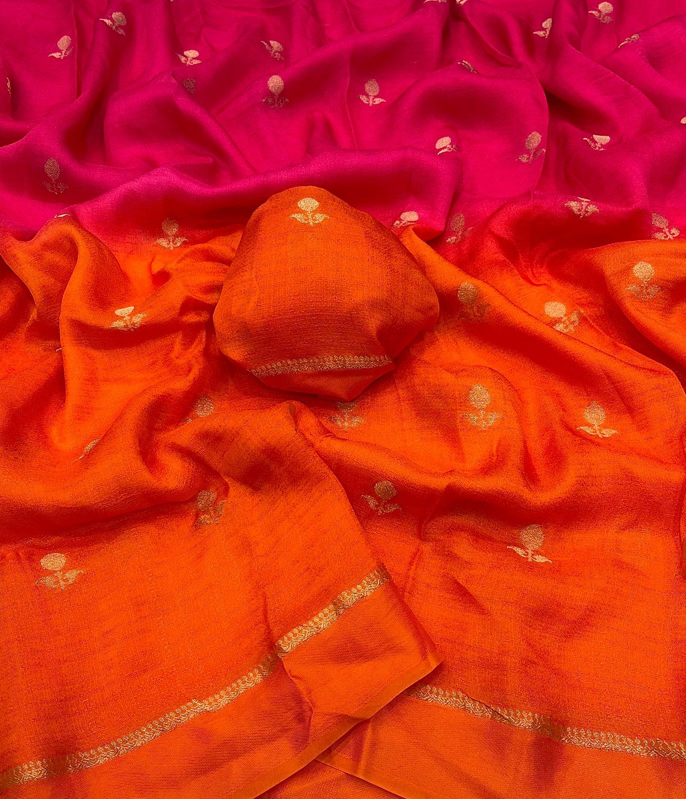Orange Pink Charming Festive Wear Pure Soft Viscose Silk Jacquard n Satin Border Fancy Designer Saree With Blouse Piece