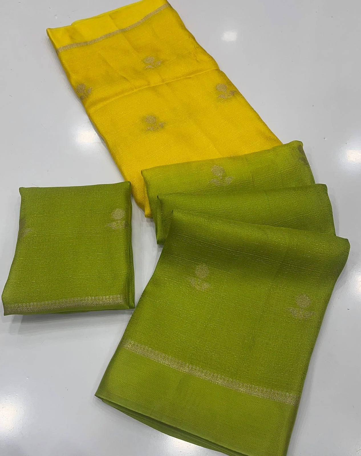 Yellow Lime Festive Wear Pure Soft Viscose Silk Jacquard n Satin Border Fancy Designer Saree With Blouse Piece