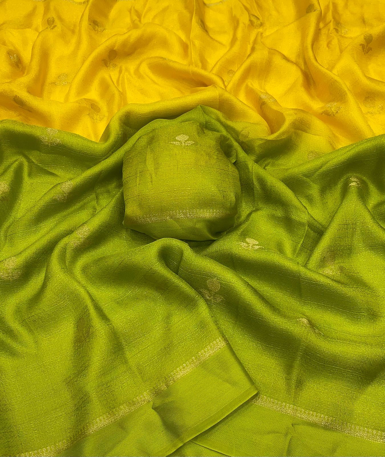 Yellow Lime Festive Wear Pure Soft Viscose Silk Jacquard n Satin Border Fancy Designer Saree With Blouse Piece
