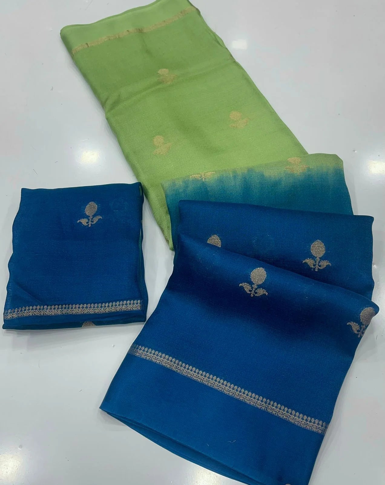Green Blue Festive Wear Pure Soft Viscose Silk Jacquard n Satin Border Fancy Designer Saree With Blouse Piece