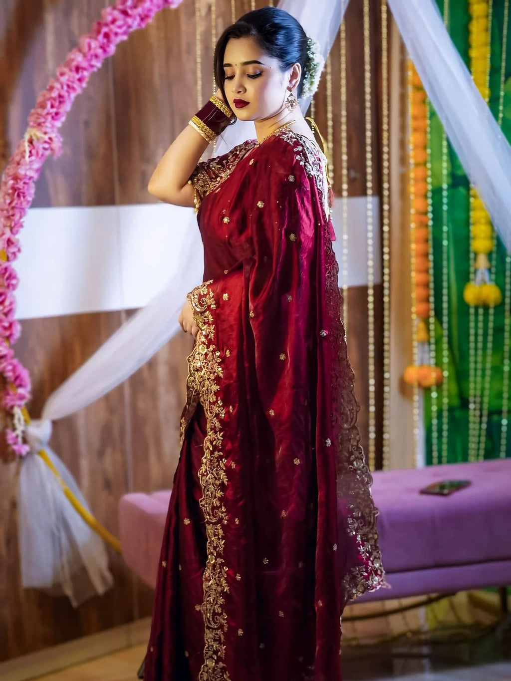 Luxury Embroidered Bridal Saree with Intricate Designer Blouse