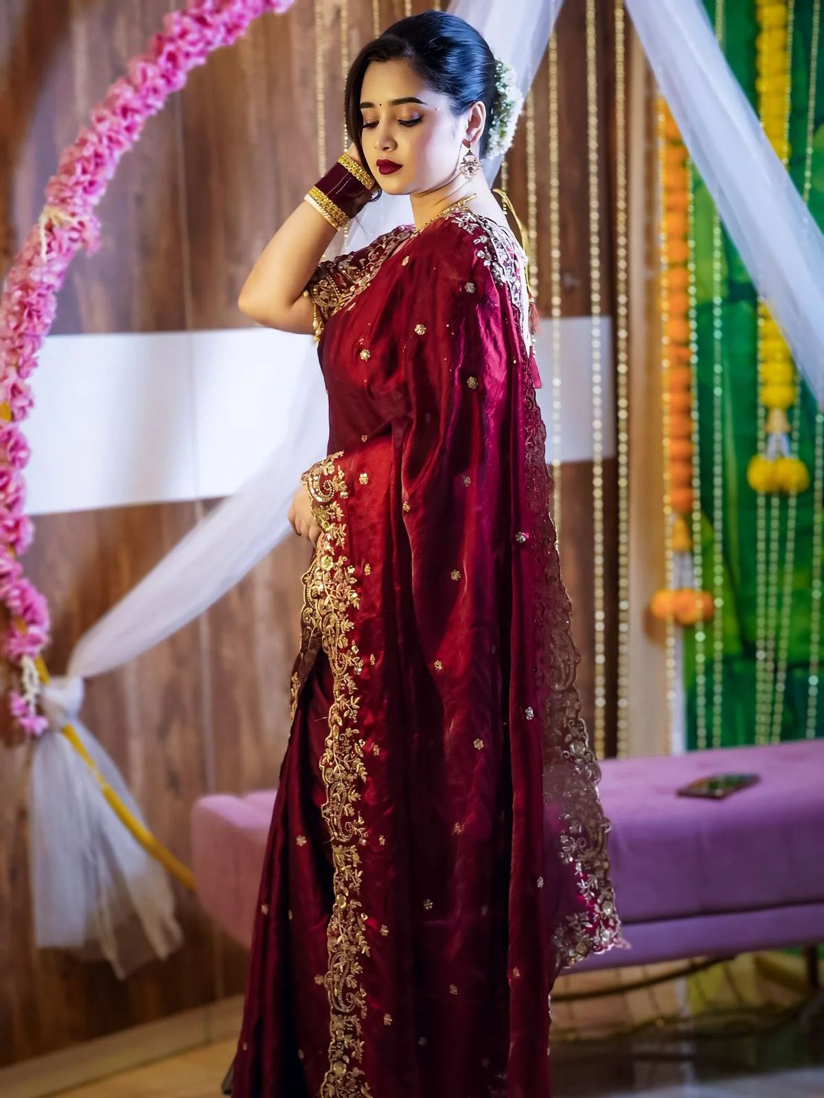 Luxury Embroidered Bridal Saree with Intricate Designer Blouse