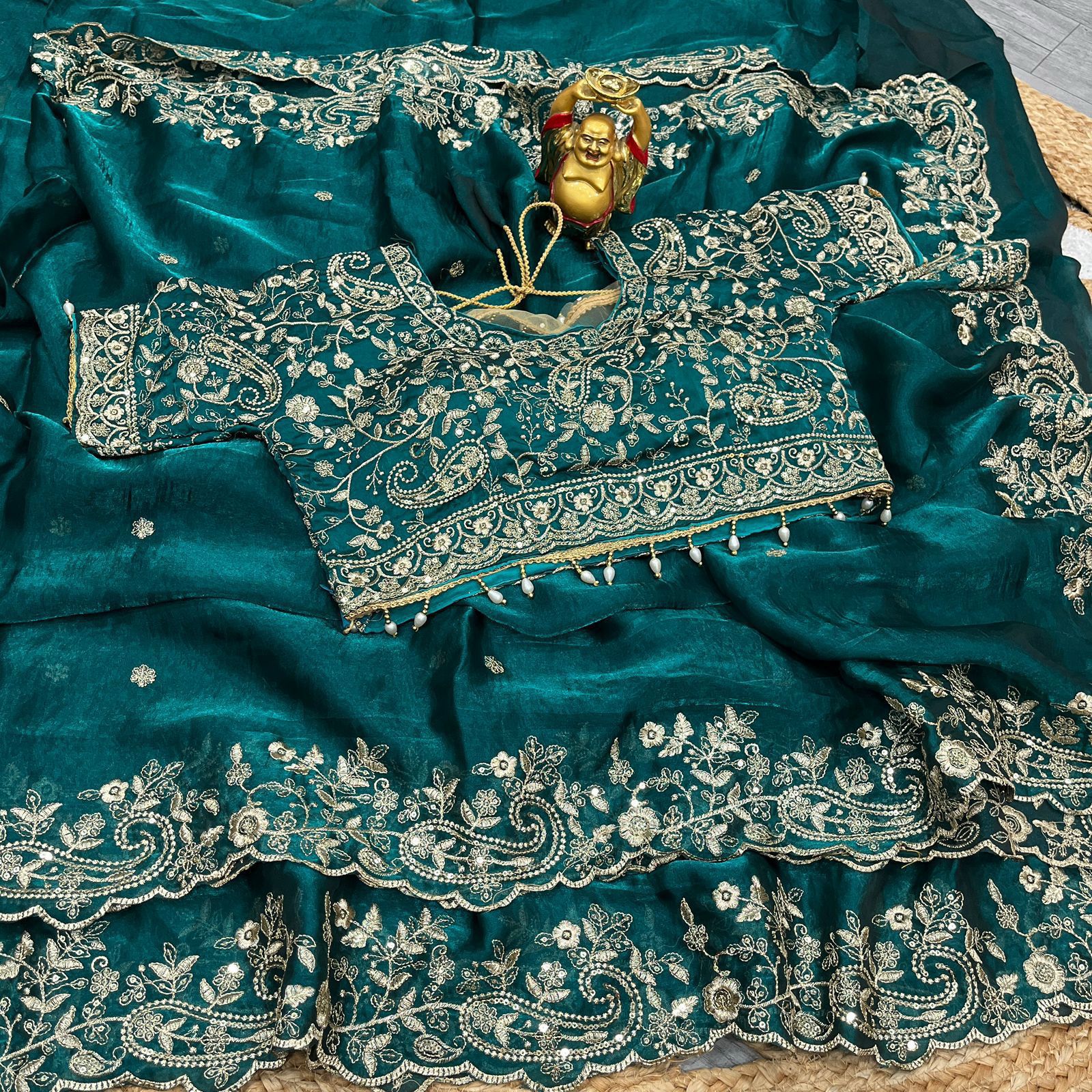 Luxury Embroidered Bridal Saree with Intricate Designer Blouse