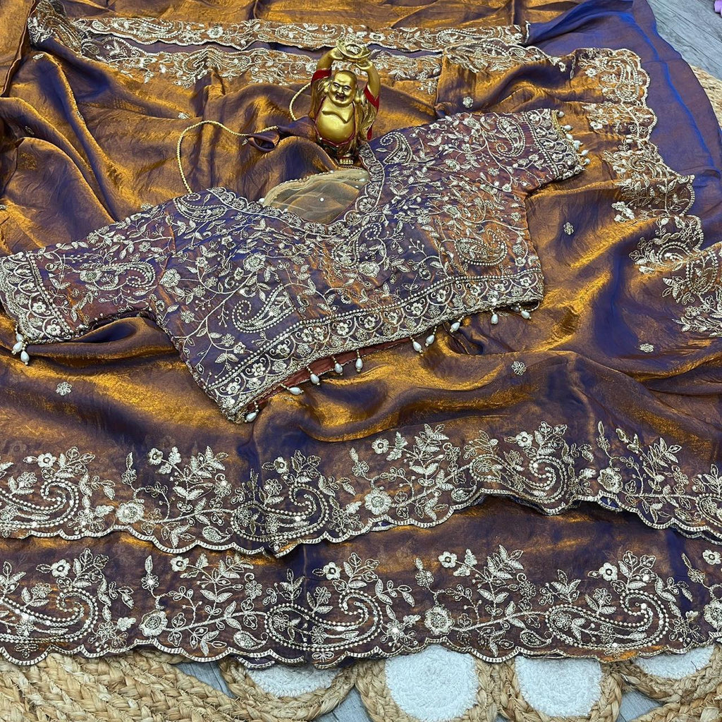 Luxury Embroidered Bridal Saree with Intricate Designer Blouse