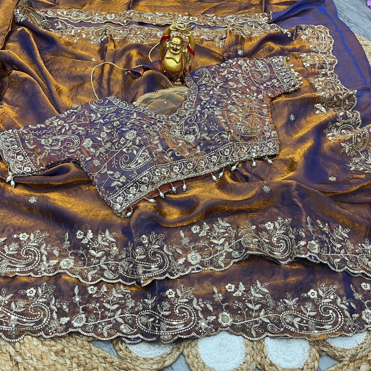 Luxury Embroidered Bridal Saree with Intricate Designer Blouse
