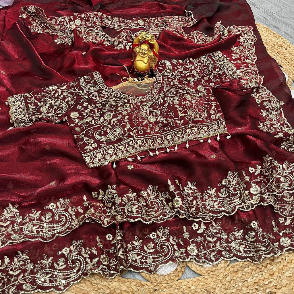 Luxury Embroidered Bridal Saree with Intricate Designer Blouse
