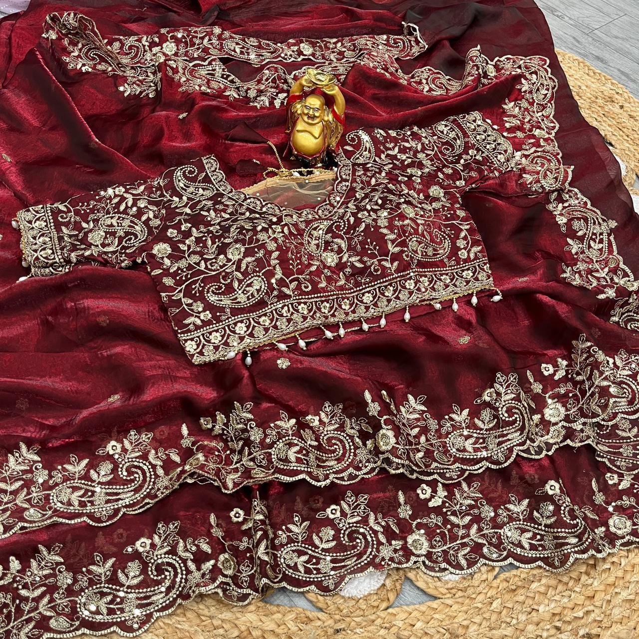 Luxury Embroidered Bridal Saree with Intricate Designer Blouse