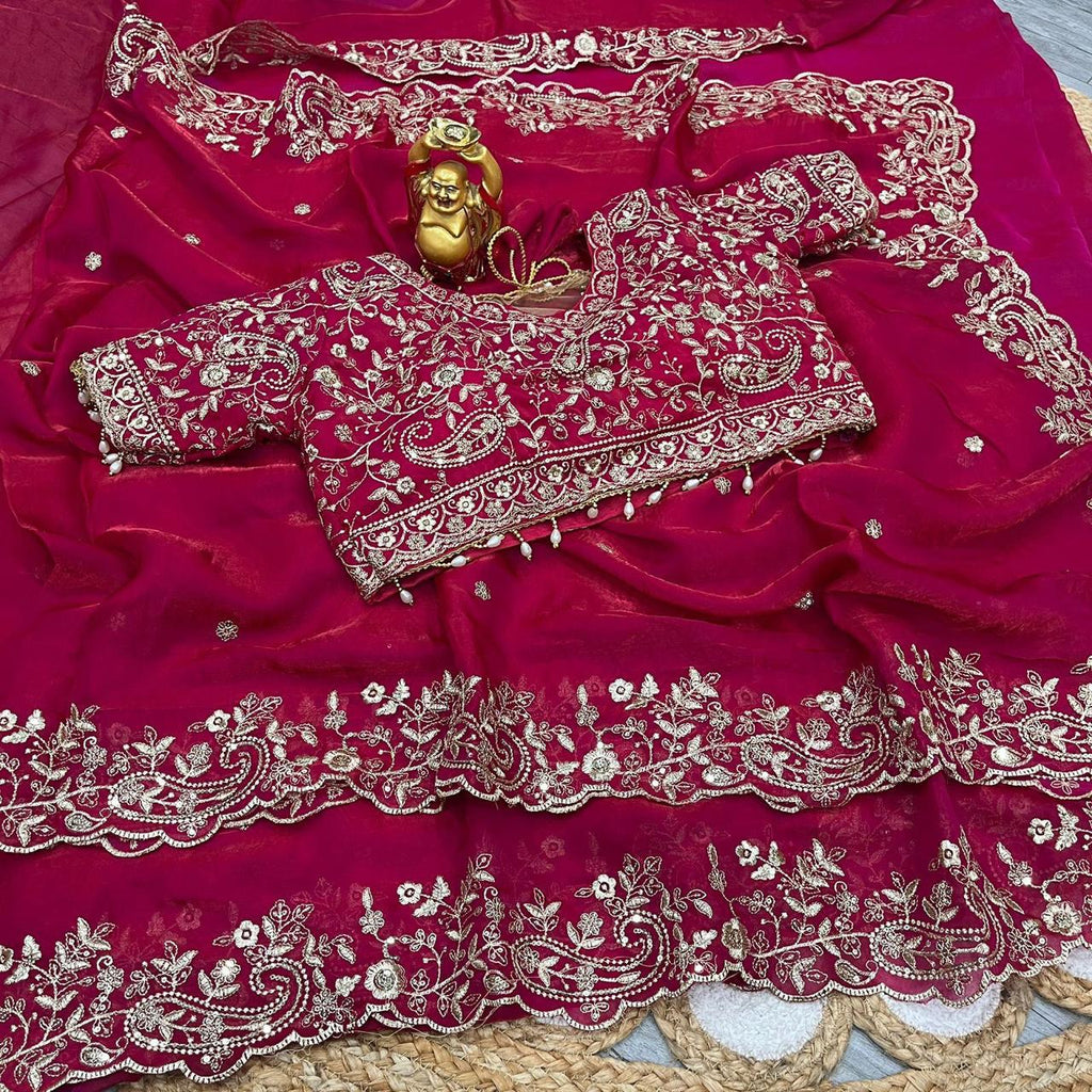 Luxury Embroidered Bridal Saree with Intricate Designer Blouse