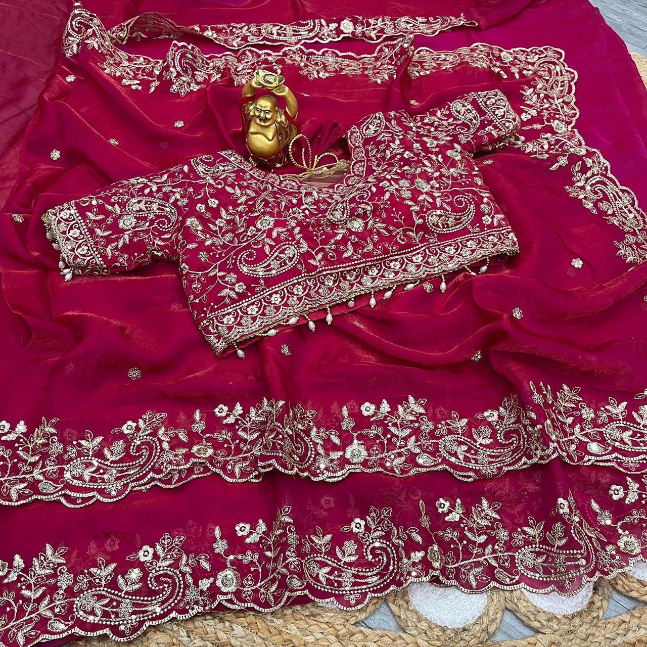 Luxury Embroidered Bridal Saree with Intricate Designer Blouse