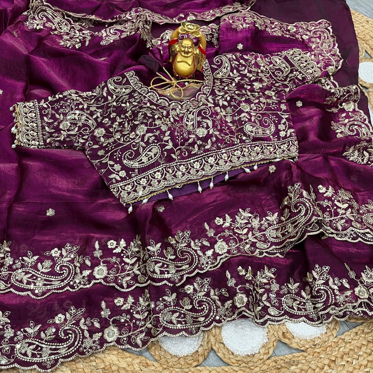 Luxury Embroidered Bridal Saree with Intricate Designer Blouse