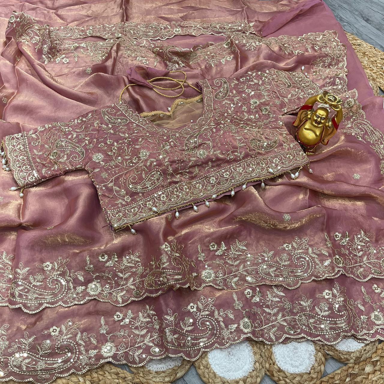 Luxury Embroidered Bridal Saree with Intricate Designer Blouse