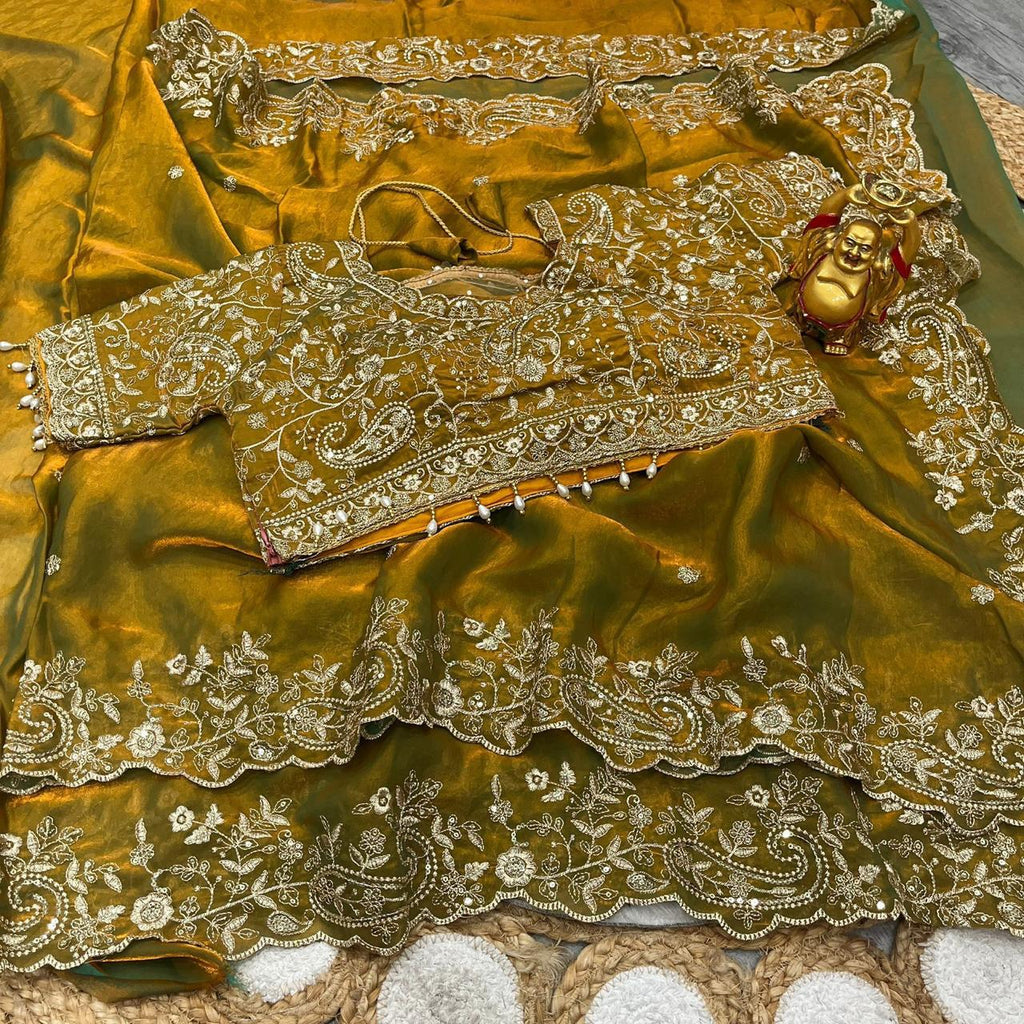 Luxury Embroidered Bridal Saree with Intricate Designer Blouse