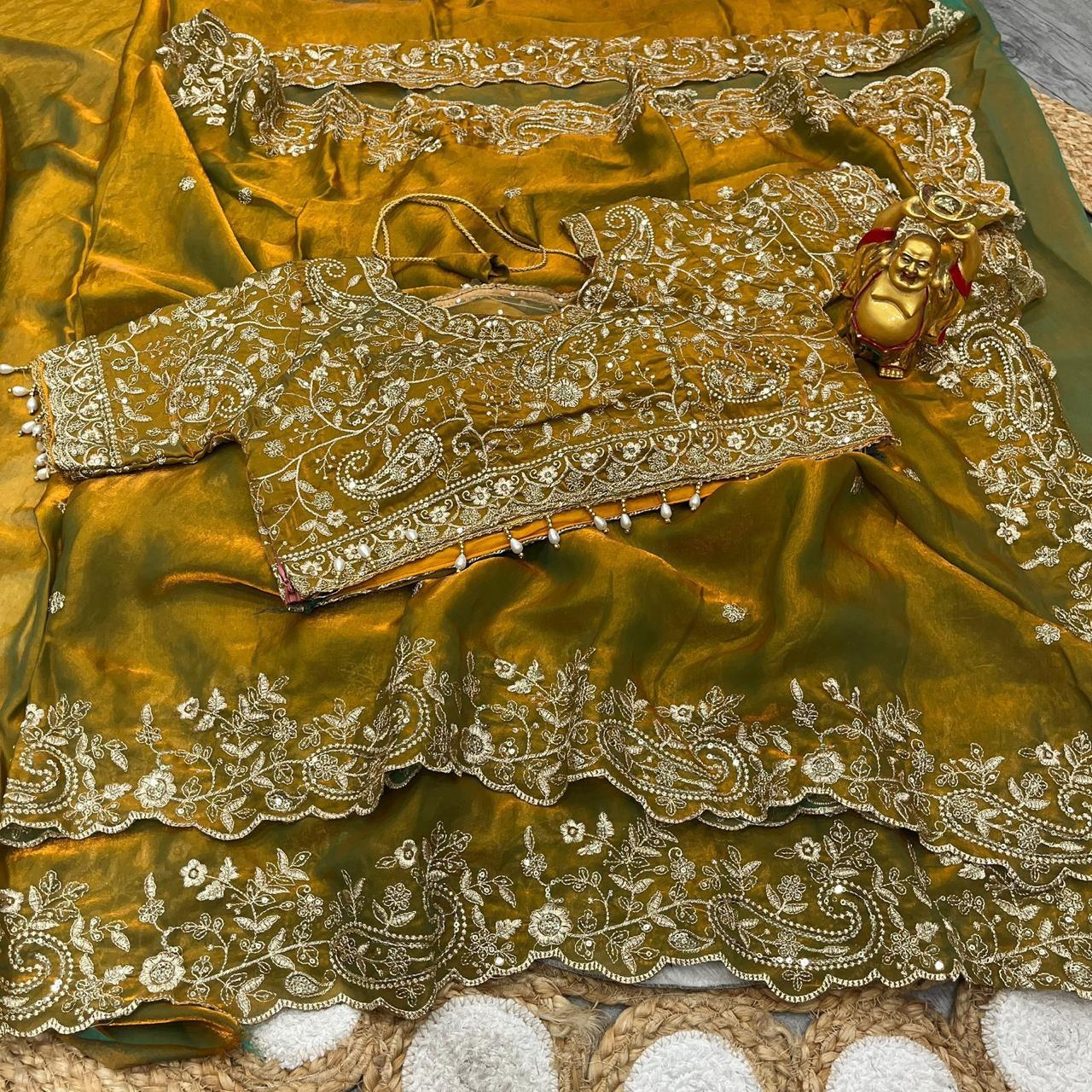 Luxury Embroidered Bridal Saree with Intricate Designer Blouse