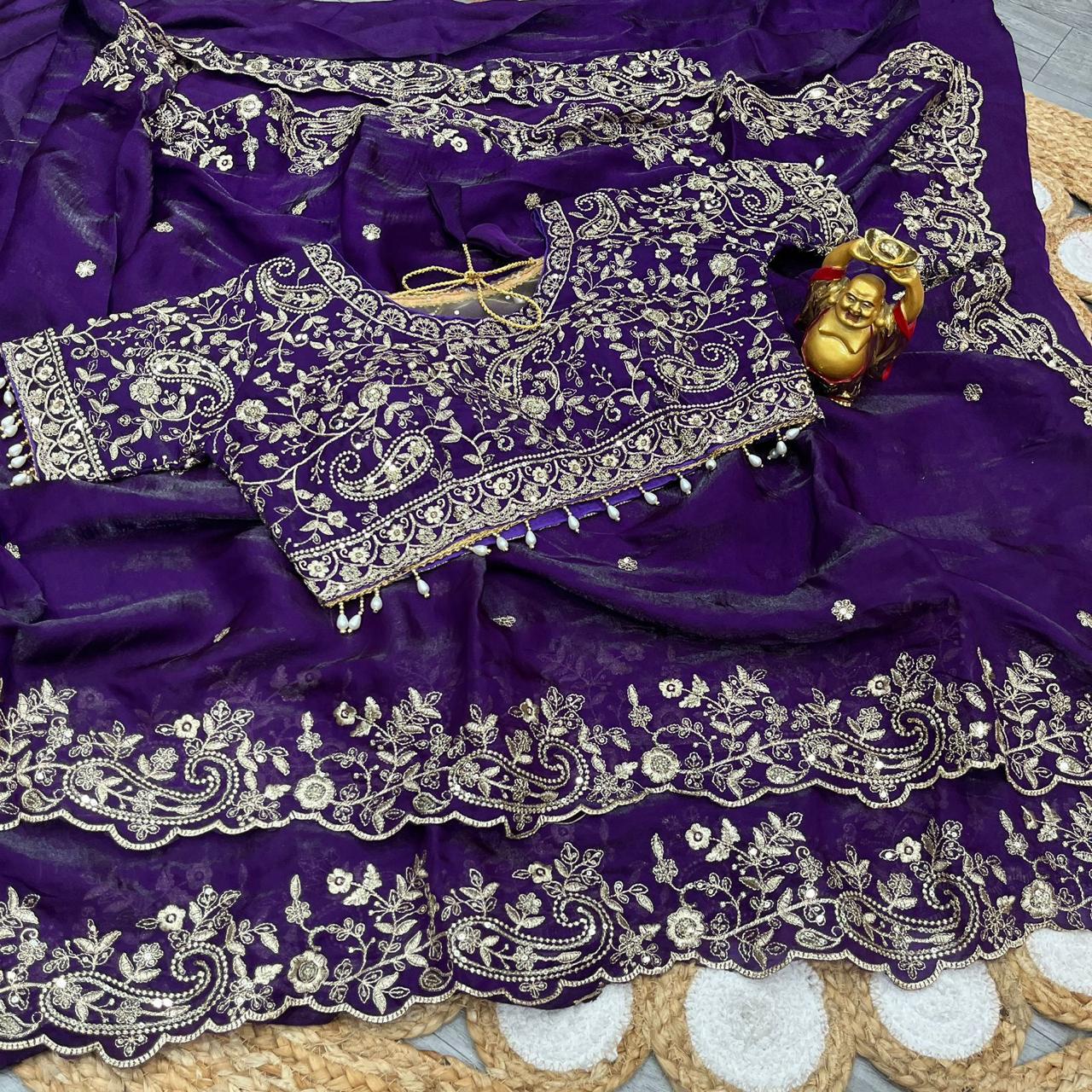 Luxury Embroidered Bridal Saree with Intricate Designer Blouse