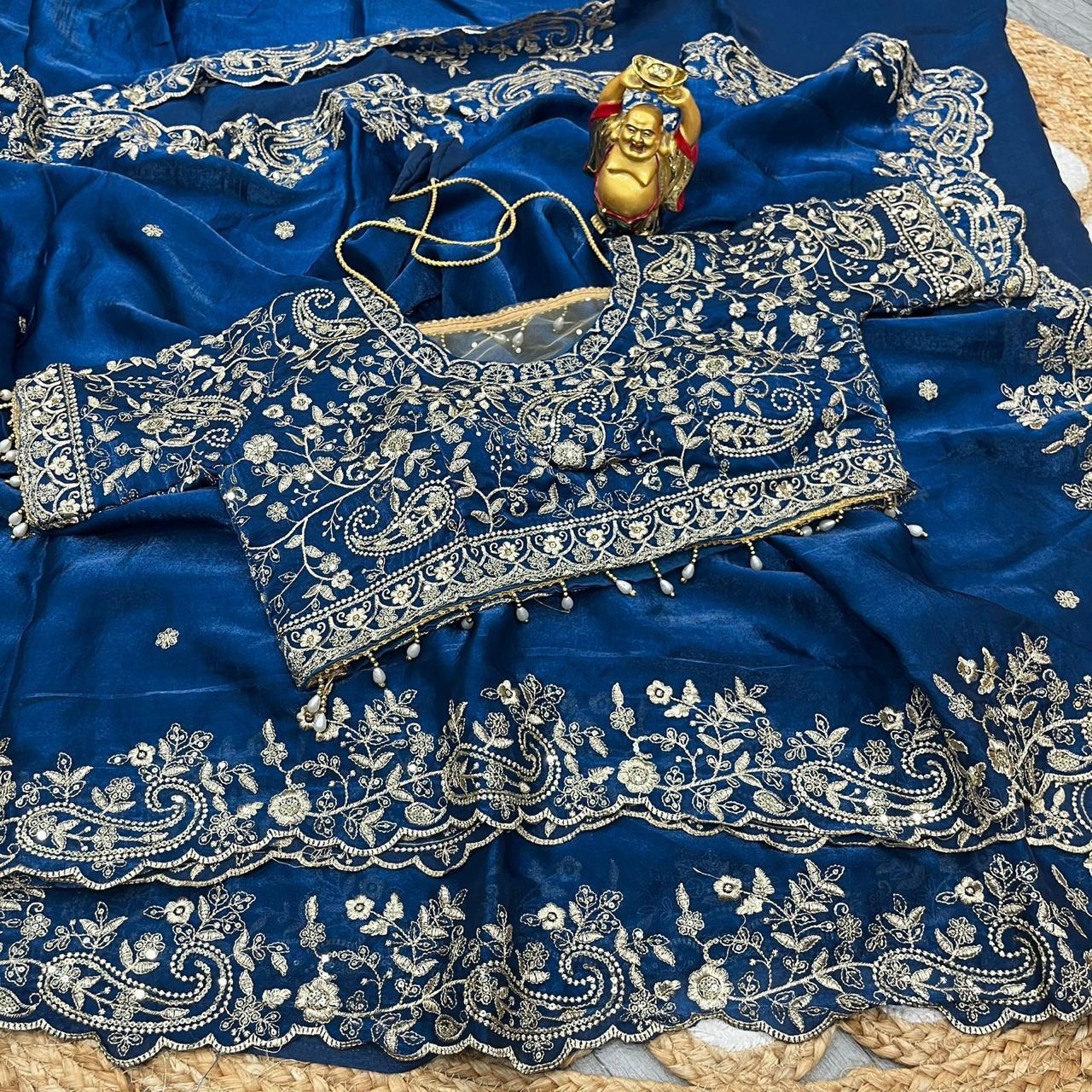 Luxury Embroidered Bridal Saree with Intricate Designer Blouse