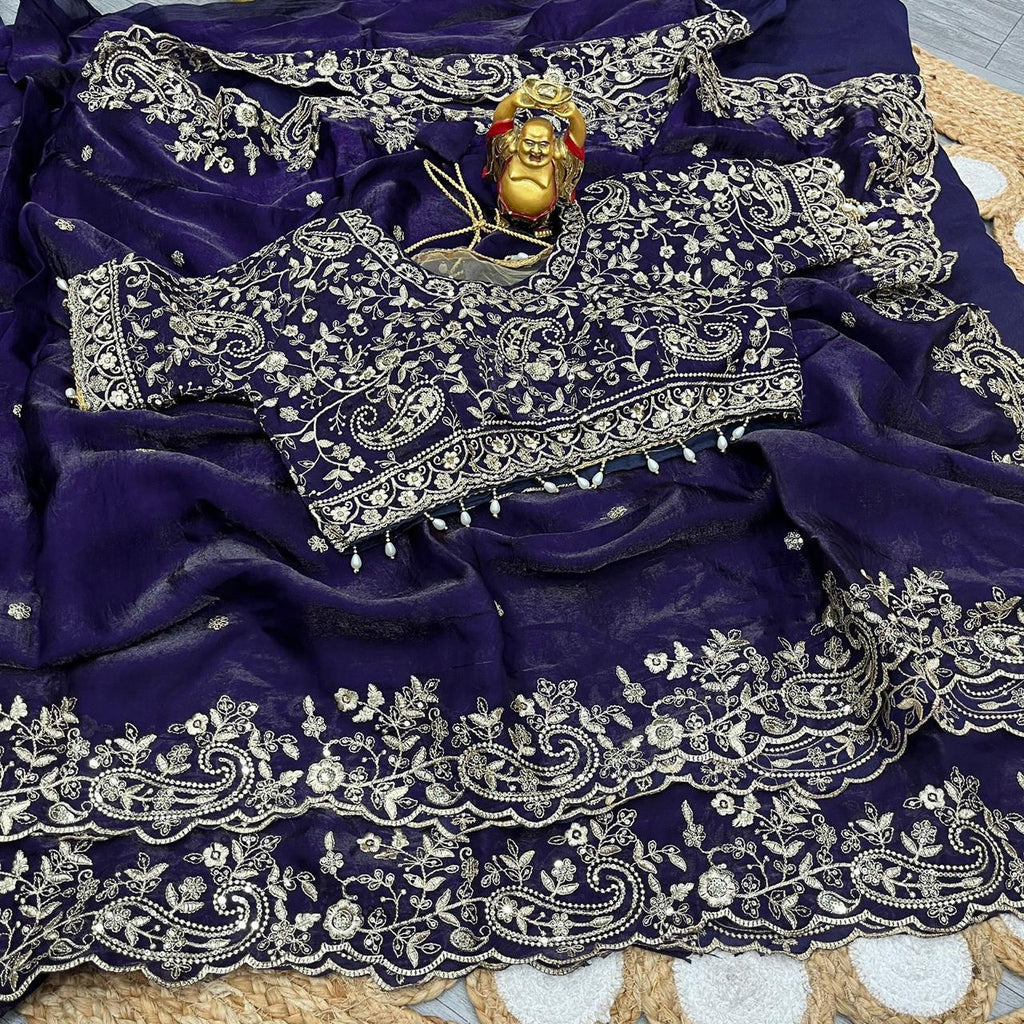 Luxury Embroidered Bridal Saree with Intricate Designer Blouse