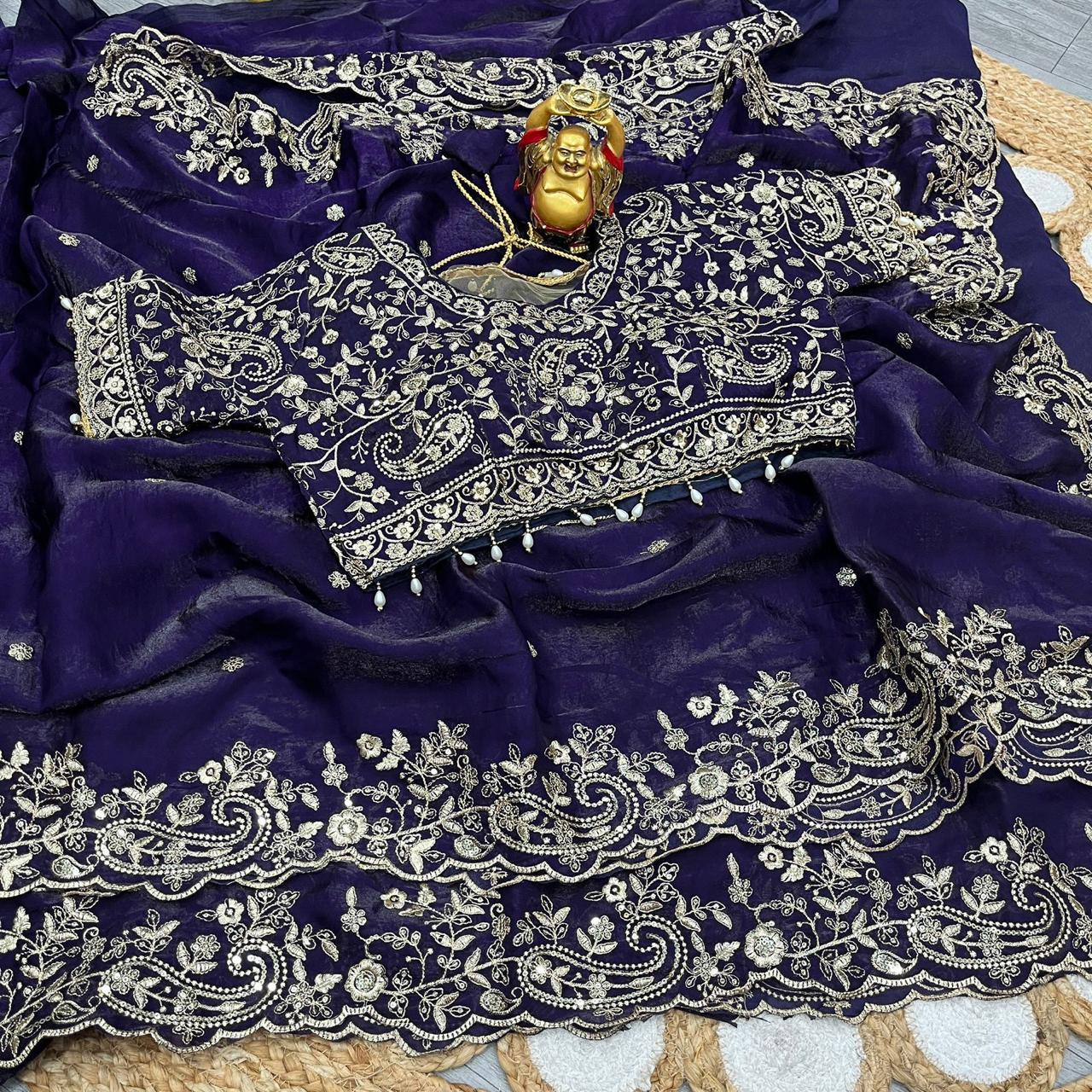 Luxury Embroidered Bridal Saree with Intricate Designer Blouse