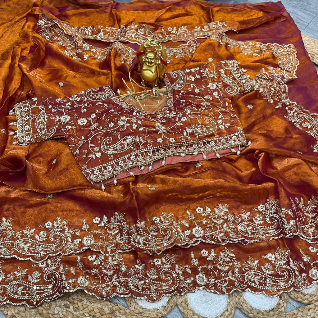 Luxury Embroidered Bridal Saree with Intricate Designer Blouse