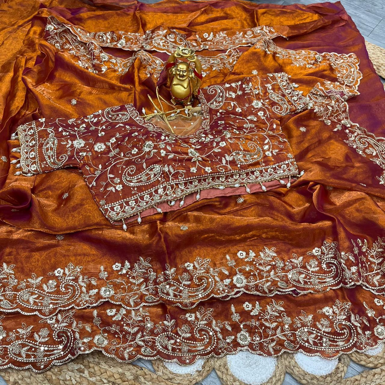 Luxury Embroidered Bridal Saree with Intricate Designer Blouse