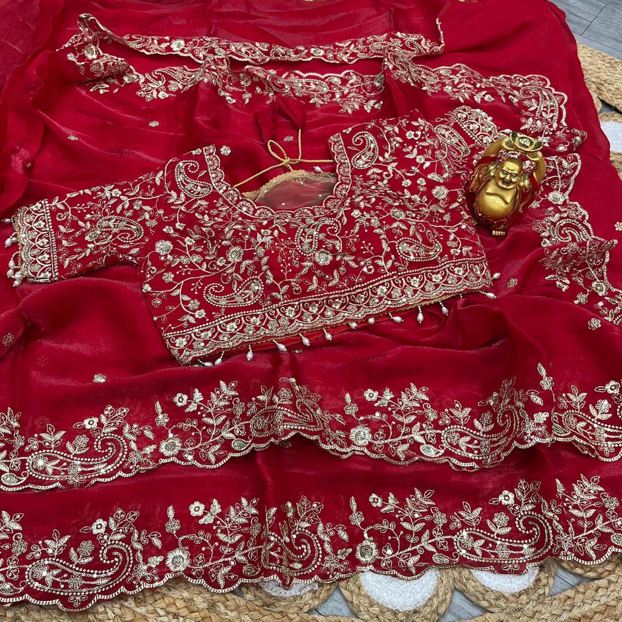 Luxury Embroidered Bridal Saree with Intricate Designer Blouse