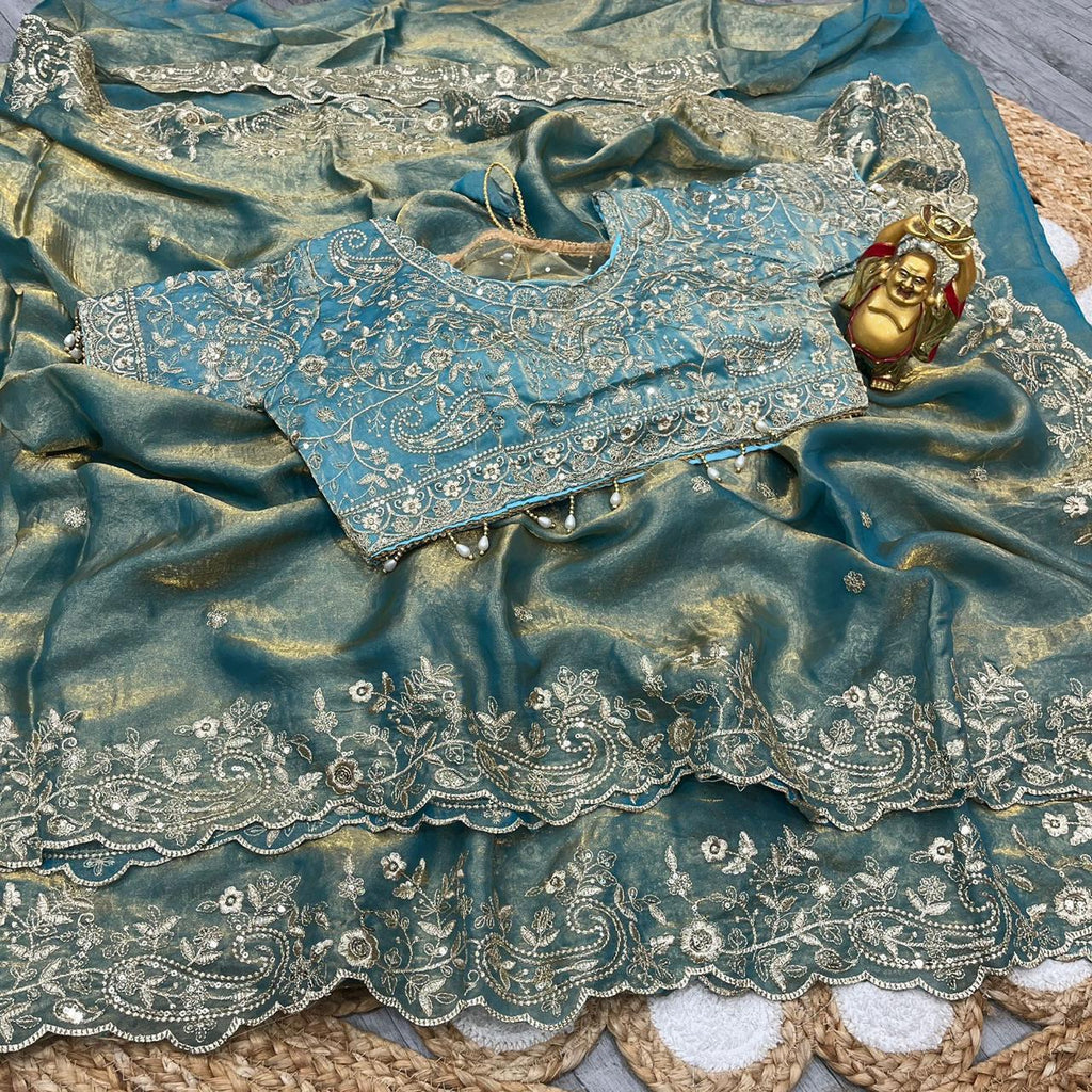 Luxury Embroidered Bridal Saree with Intricate Designer Blouse