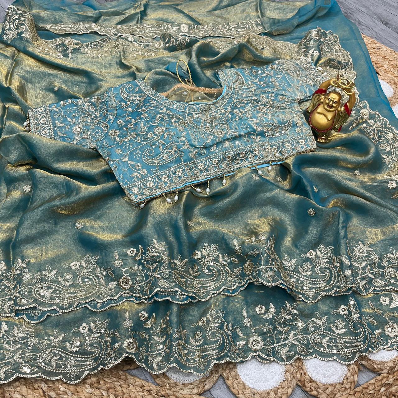 Luxury Embroidered Bridal Saree with Intricate Designer Blouse
