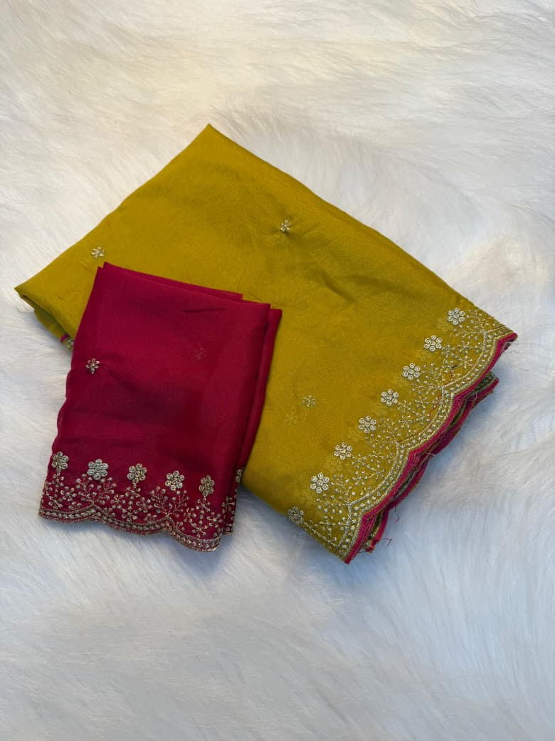 Royal golden yellow Elegance Saree with Designer Blouse Piece