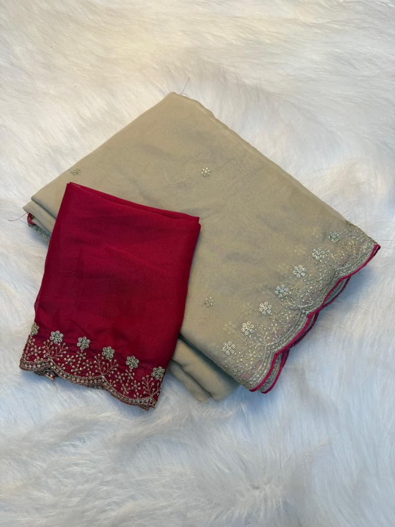 Royal Cream Elegance Saree with Designe Blouse Piece