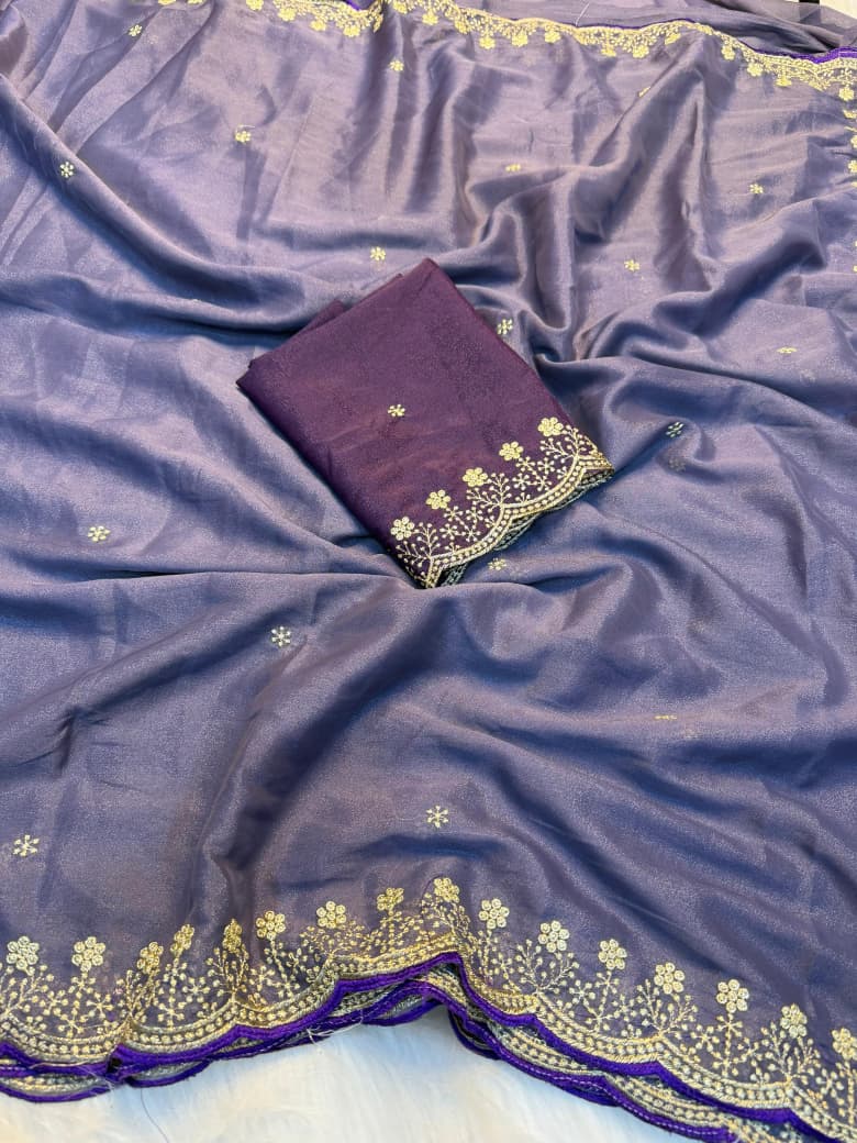 Royal Purple Elegance Saree with Designer  Blouse Piece