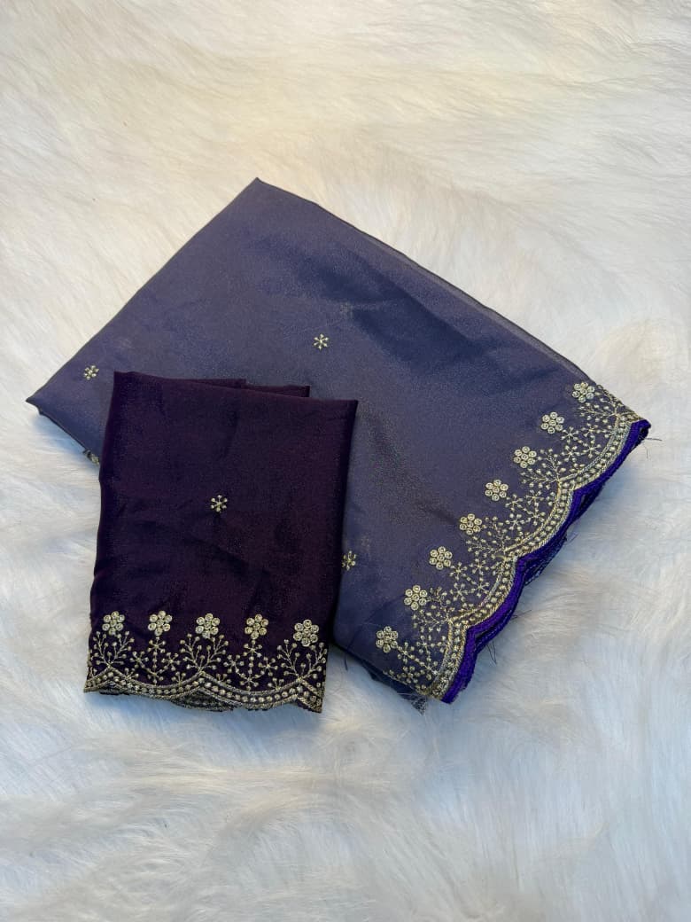 Royal Purple Elegance Saree with Designer  Blouse Piece
