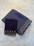Royal Purple Elegance Saree with Designer  Blouse Piece