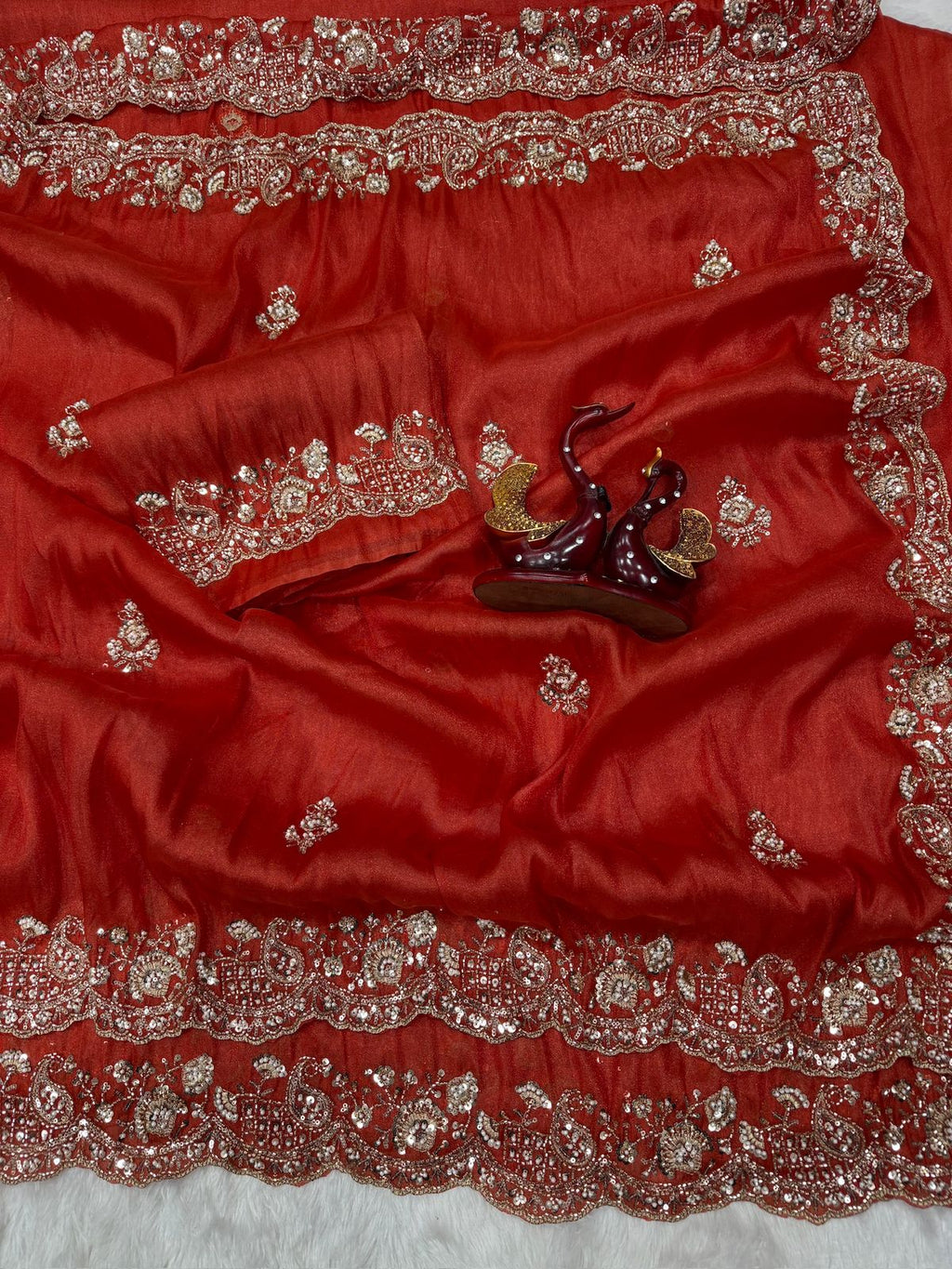 Elegant Red Designer Embroidered Party Wear Saree with Matching Blouse