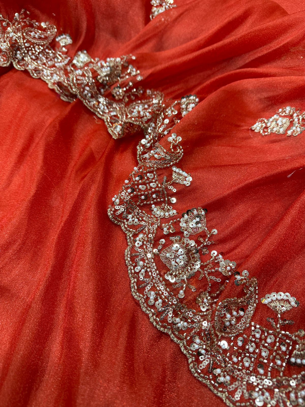 Elegant Red Designer Embroidered Party Wear Saree with Matching Blouse