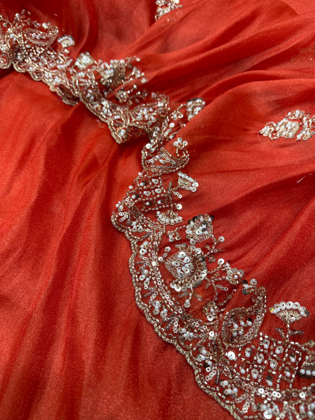 Elegant Red Designer Embroidered Party Wear Saree with Matching Blouse