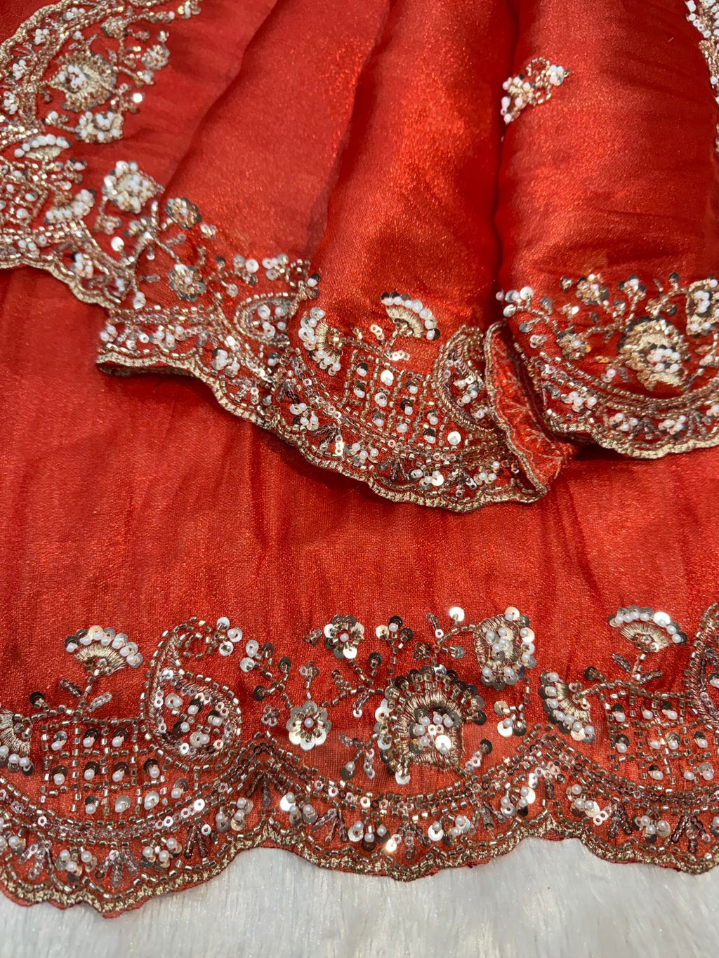 Elegant Red Designer Embroidered Party Wear Saree with Matching Blouse
