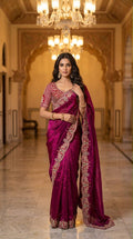 Royal  Designer Saree with Intricate Floral Embroidery & Rich Scalloped Border - PINK
