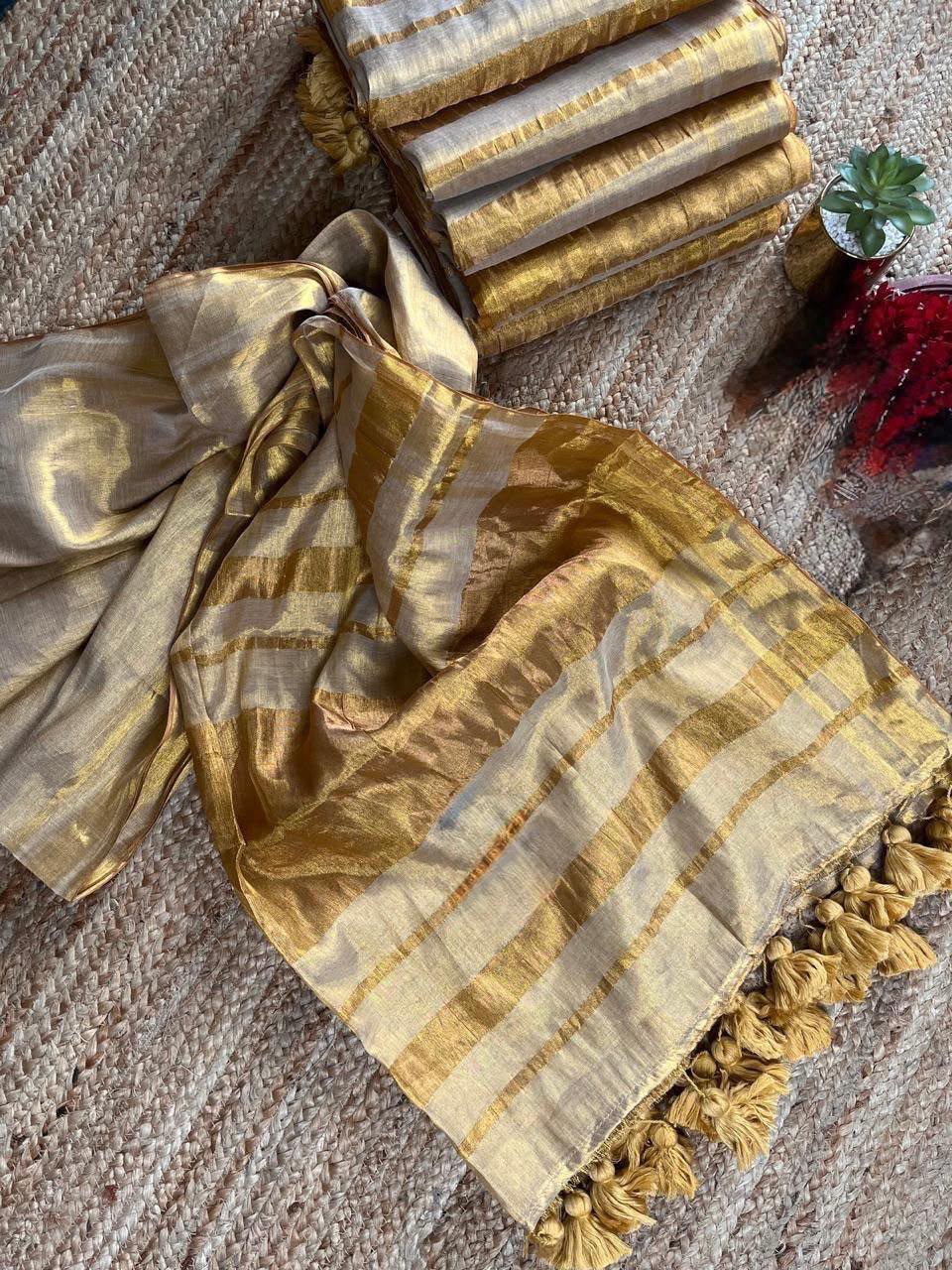 Royal Golden Zari Cream Saree - CREAM