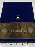 Premium Handcrafted Om Ganpati Embroidery Saree with Zari Border & Designer Tassels- NEVY BLUE