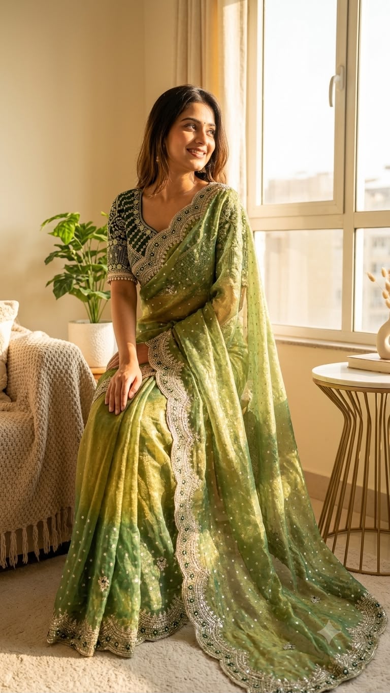 Wedding Wear Pink Saree with Rich Embroidered Border & Designer Blouse - PARROT