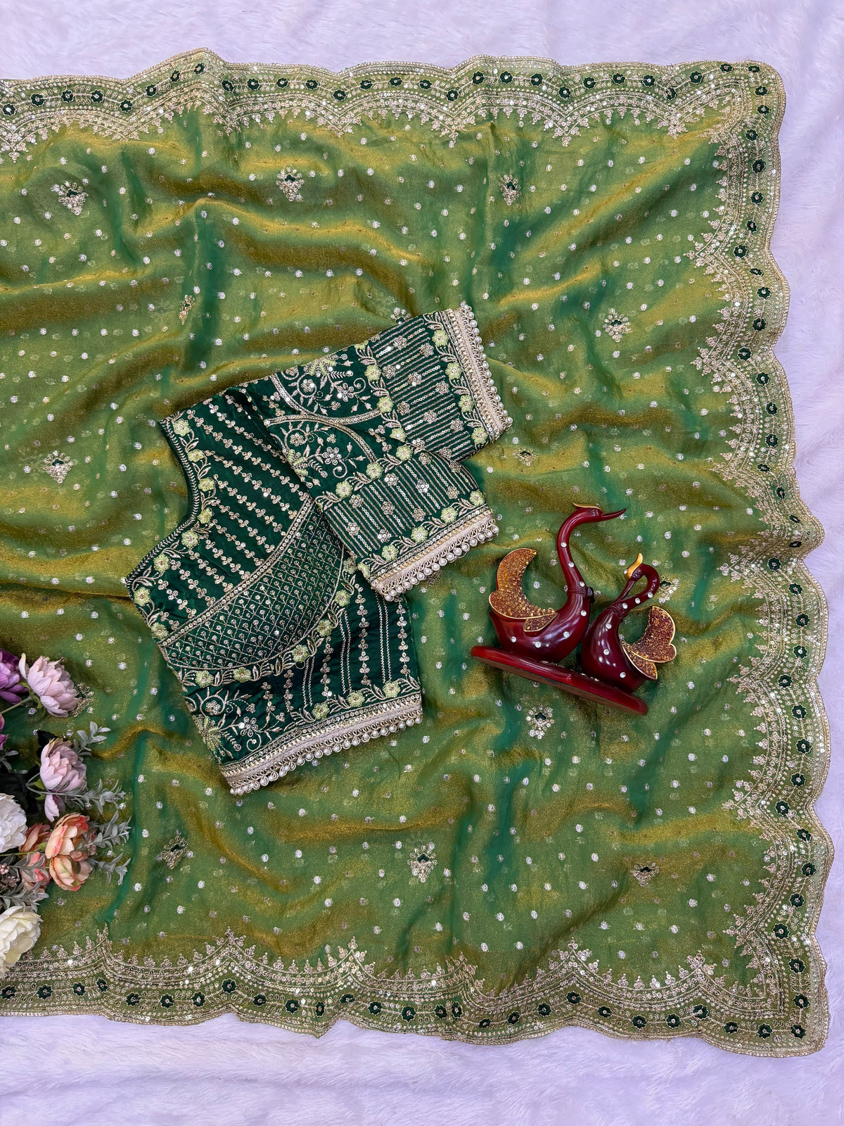 Wedding Wear Pink Saree with Rich Embroidered Border & Designer Blouse - PARROT