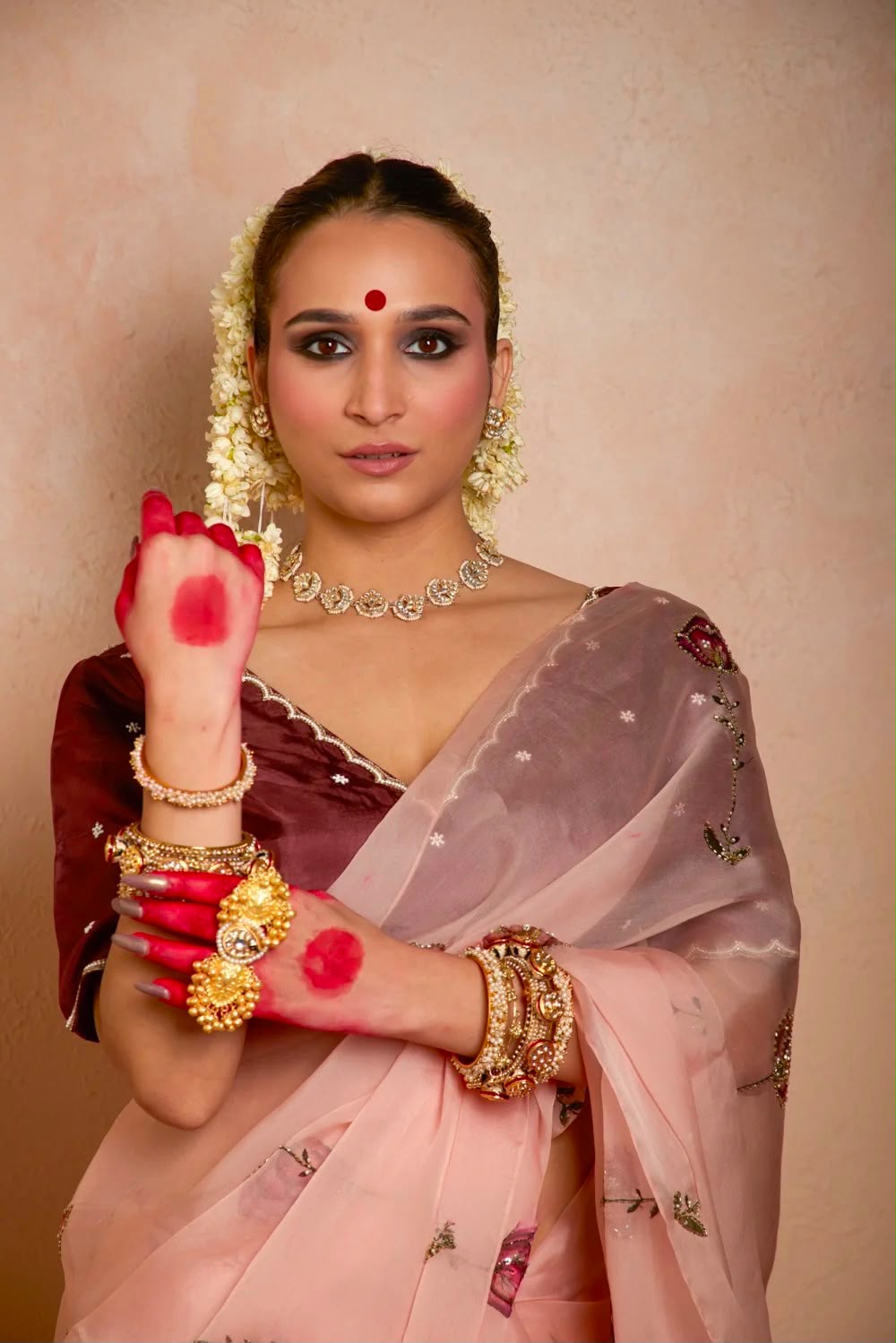 Celebrity Style Cutdana Handwork Tabi Organza Saree