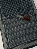 Royal Ajrakh-Inspired Printed Saree with Intricate Floral Motifs & Traditional Border - BLACK