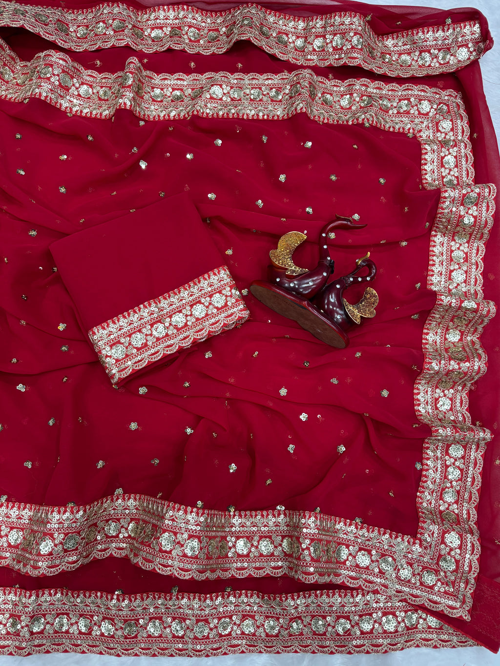 Scarlet Red Sequin & Zari Work Saree