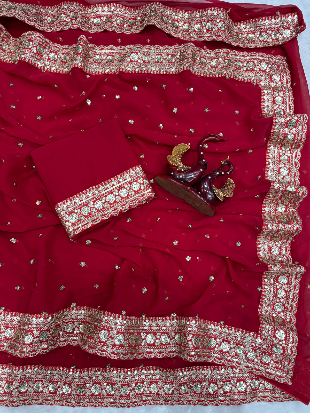 Scarlet Red Sequin & Zari Work Saree