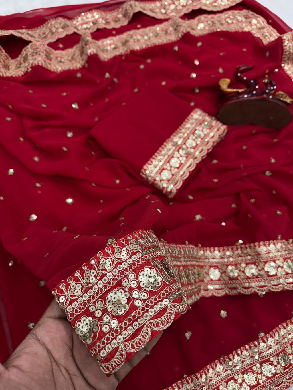 Scarlet Red Sequin & Zari Work Saree