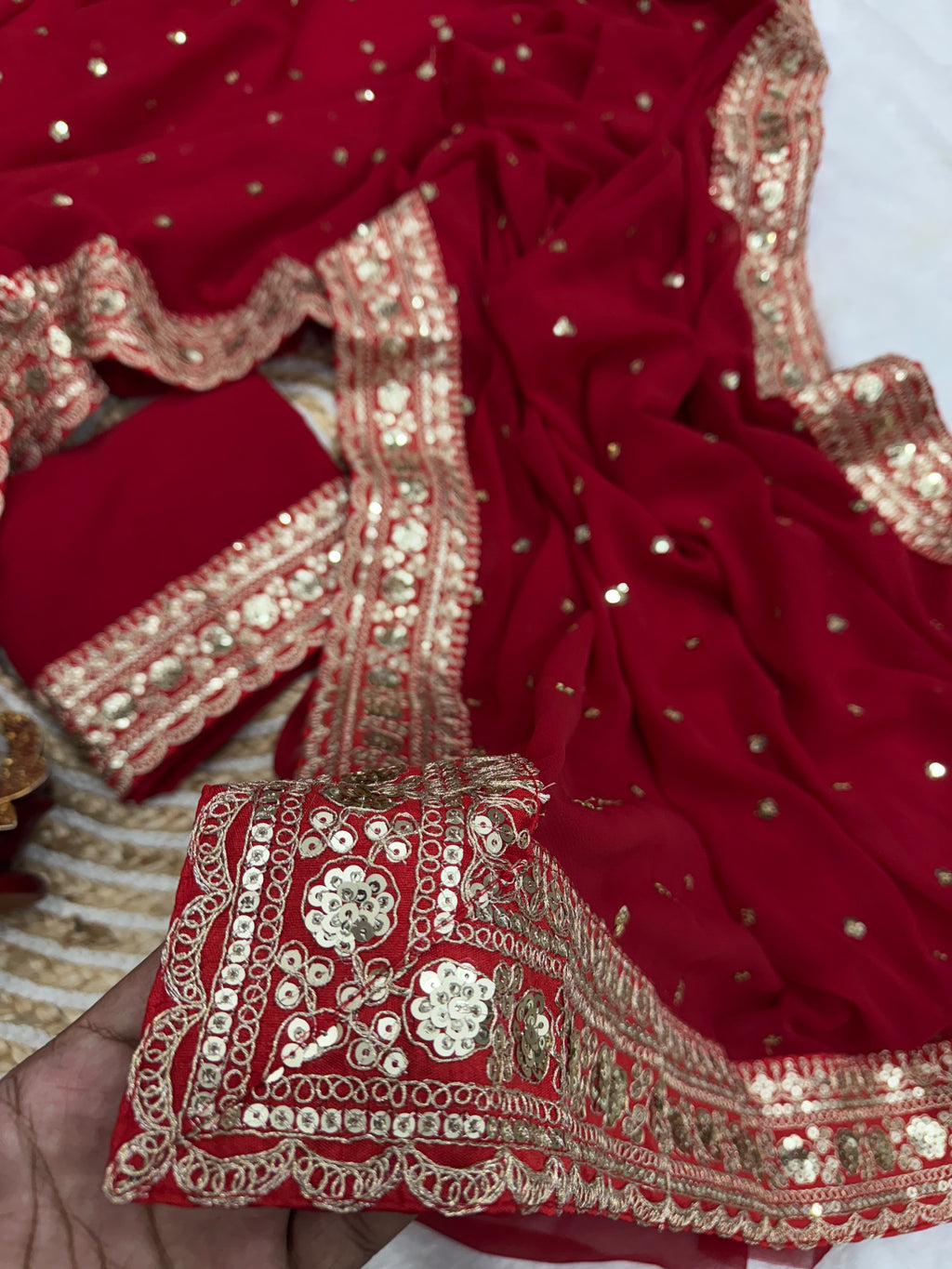 Scarlet Red Sequin & Zari Work Saree