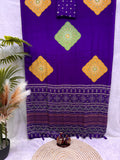 Ajrakh Inspired Printed Saree with Mustard & Maroon Motifs | Traditional Designer Saree -PURPLE
